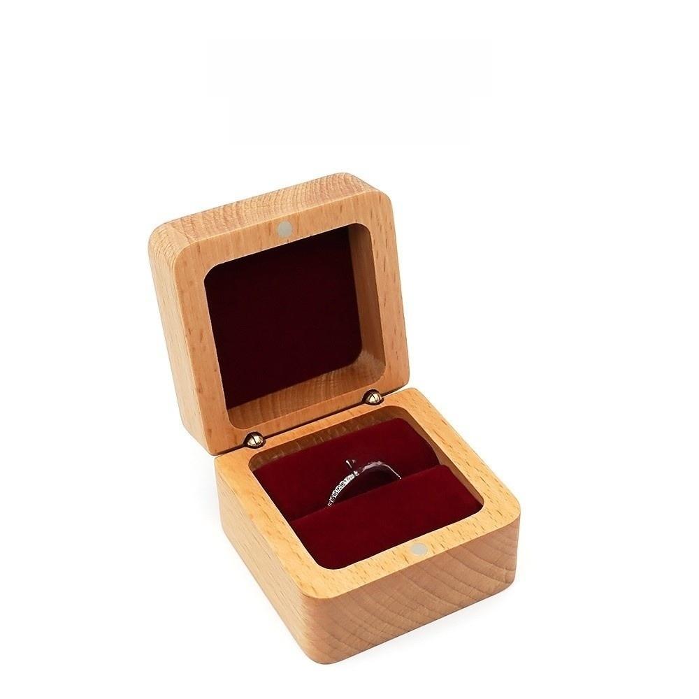 Simple Velvet Ear Studs Case Wooden Ring Earring Holder Retro Wood Rings Box Ring