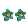 Matte Pink Layered Flower Stud Earrings Sparkly Bead Center Three Dimensional Floral Ear Jewelry for Women Summer Daily Wear