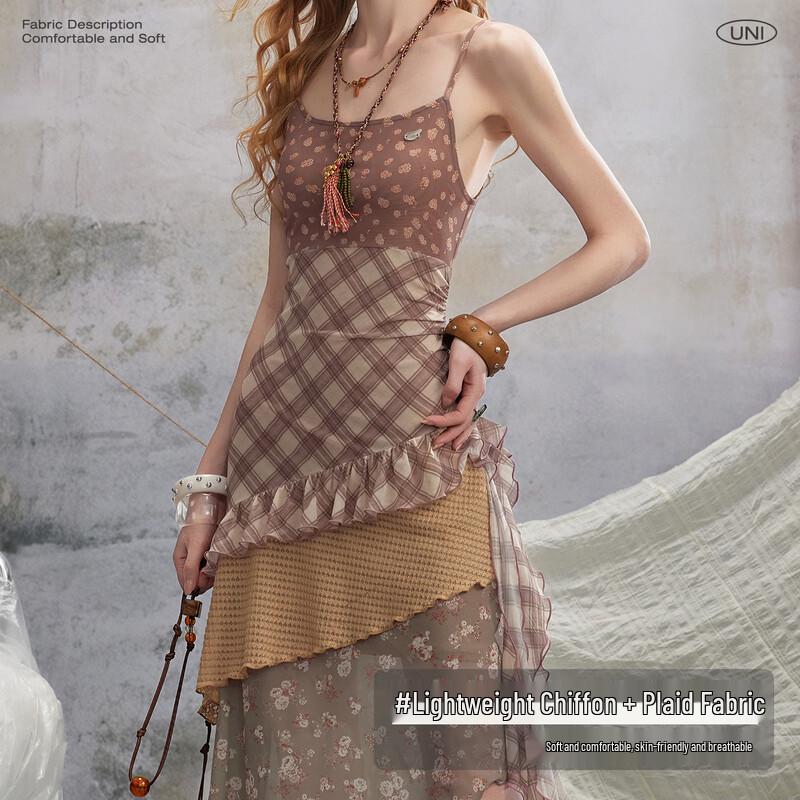 unifree Vestido Midi de Corte A con Estampado Floral Retro