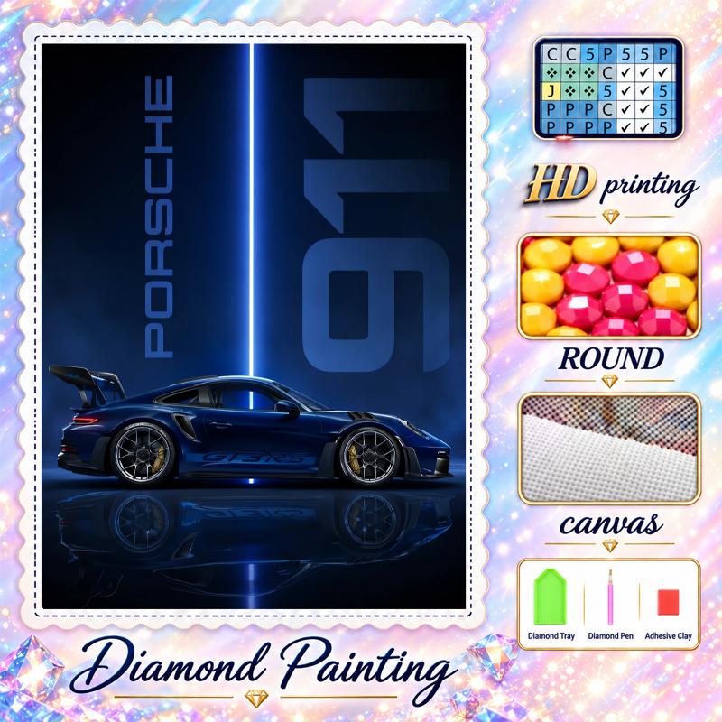 Porsche Sada pro malování diamantem 5D plné vrtáky DIY diamantová mozaika Nástěnná malba Domácí dekorace
