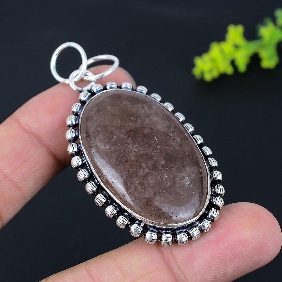 Strawberry Quartz Gemstone Handmade Ethnic 925 Silver Pendant 2.56" g0Y75
