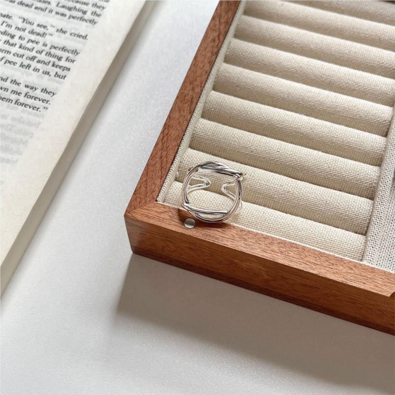 PANJBJ 925 Sterling Silver Geometry Ring for Women Line Hollow Out Design Punk Minimalism Adjustable Jewelry Gift Dropshipping