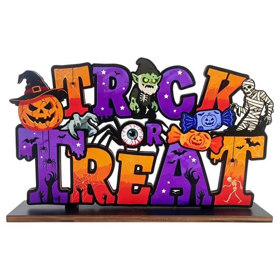 Stable Base Holiday Decor Halloween Pumpkin Haunted House Letter Ornament, Wooden Tabletop Rustic Wood Tiered Tray Signs Spooky Festive Desk