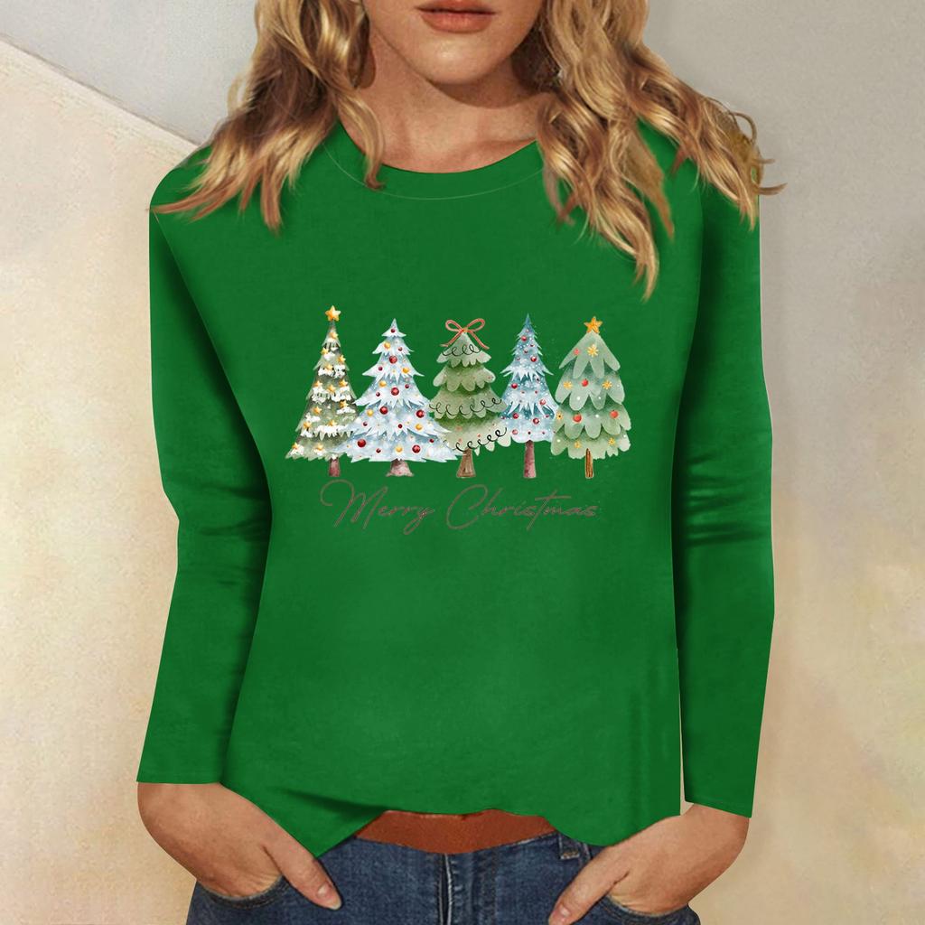 Women's Daily Casual Long Sleeve Christmas Print O-neck Top