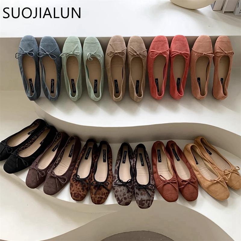 Fashion SUOJIALUN Spring New Women Flat Sheos Fashion Round Toe Shallow Slip On Ladies Ballerinas Shoes Soft Sole Outdoor Ballet Shoes