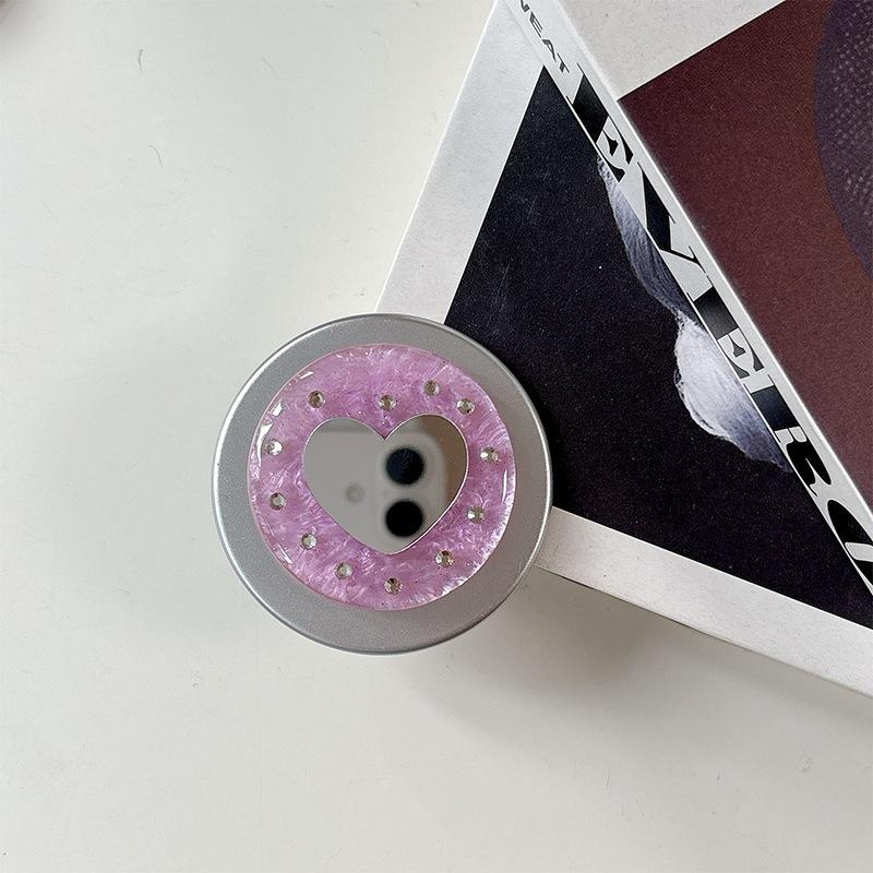 Original Small Love Mirror Rhinestone Round Ring Buckle Telescopic Mobile Phone Airbag Bracket Magnetic Attraction Suitable For Magsafe