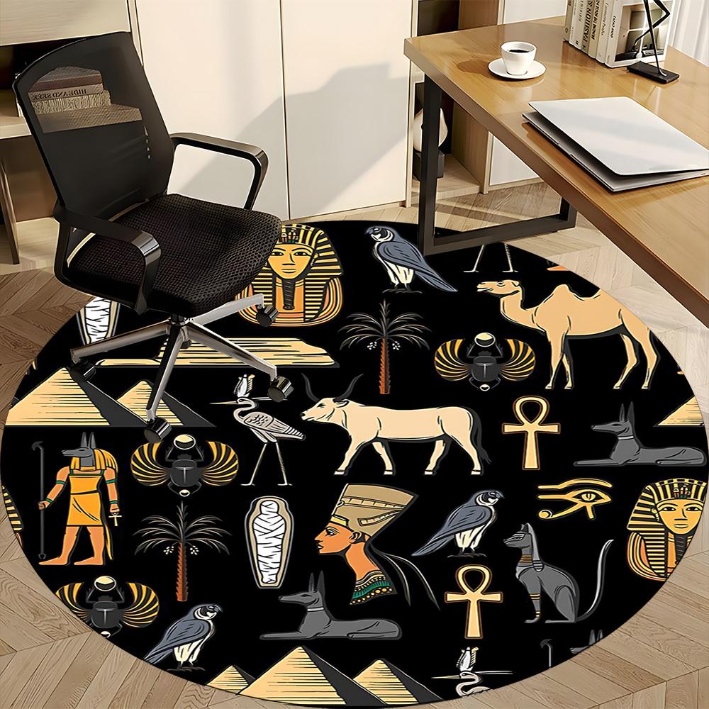 1pc Egyptian Symbols Office Round Area Rug, Under Office Chairs Bedroom Living Room Home Decor, Room Deco