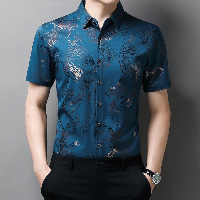 Men's Casual Printed Short Sleeved Lapel Shirt for Summer Fashion Comfort No Ironing Wrinkle Resistant Top