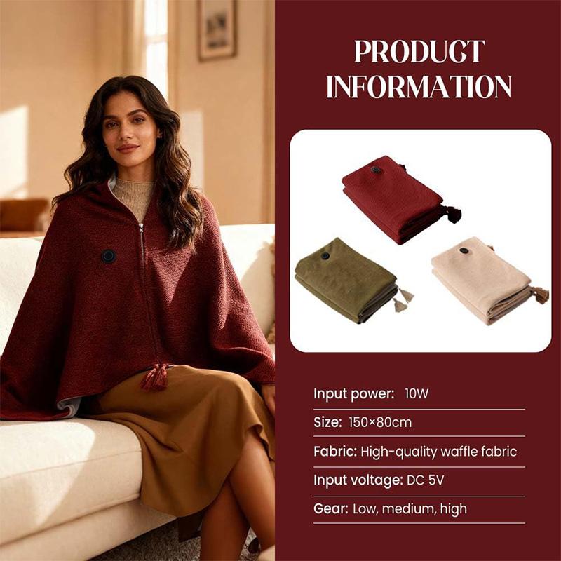 Winter Usb Electric Heated Blanket Wearable 3 Heating Level Heated Shawl Portable Body Warmer Blanket For Home Office Sofa Shawl