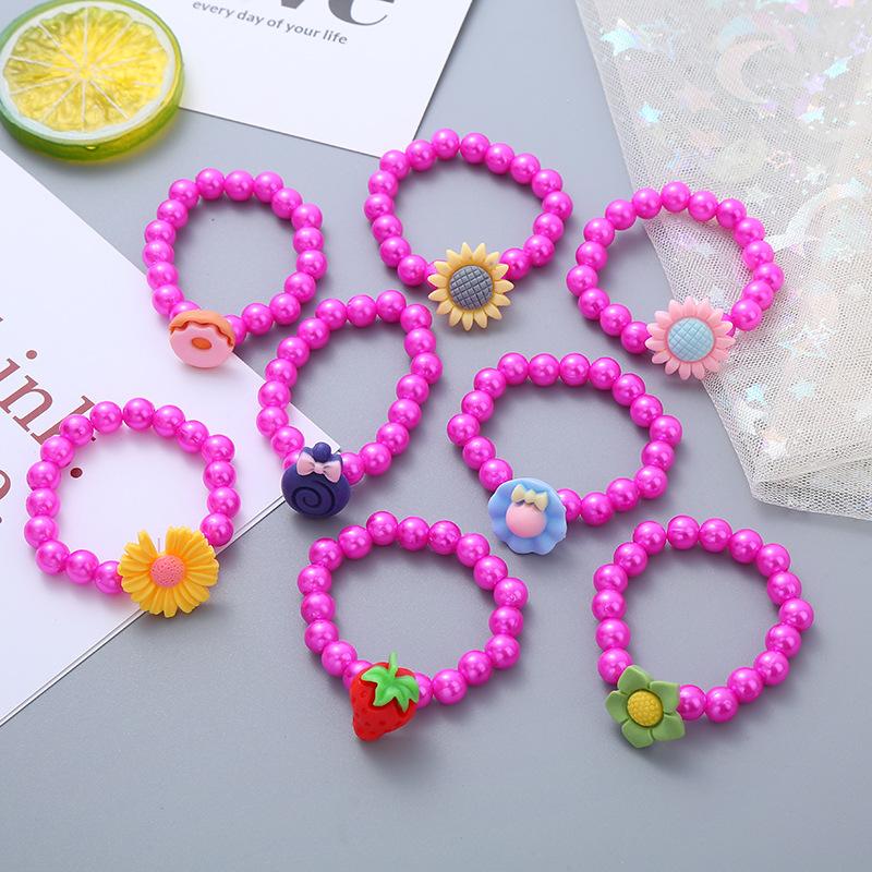 50Pcs/Pack Random Color Bracelet Cartoon Children Wooden Beads for Girl Birthday Party Favors Baby Shower Guest Gifts