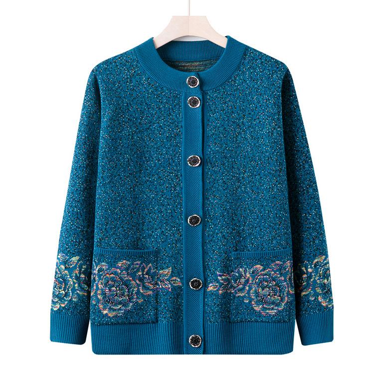 New Style Grandma Wear Autumn and Winter Sweater Knitted Sweater Cardigan Middle-aged and Elderly Mother Wear Jacket Autumn Old Lady Clothes