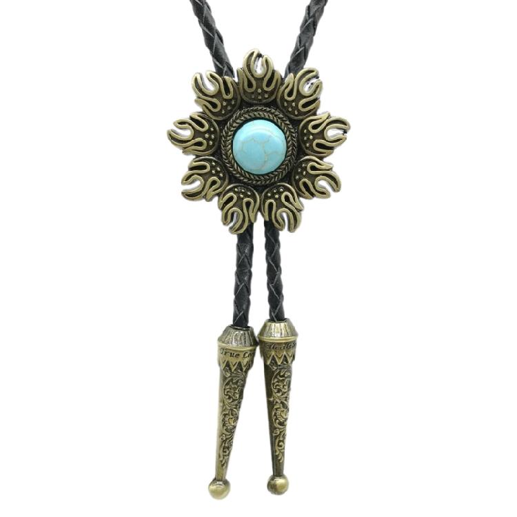 Sun Shape Stone Jewelry Bolo Tie Cowboy Western Necklace American Shirt Chain синий