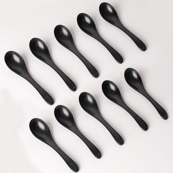 Cook Tea Melamine Spoon Set Udon Soup Spoon Black Japanese Chopsticks, Short Spoon 10p, 10 Pieces, Korean Popular Tableware