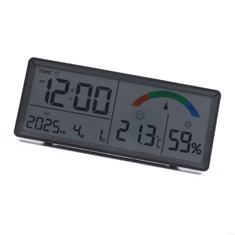 62KD Large LCD Screen Wall Mounted Clock with Date And Weather Data Battery Operated