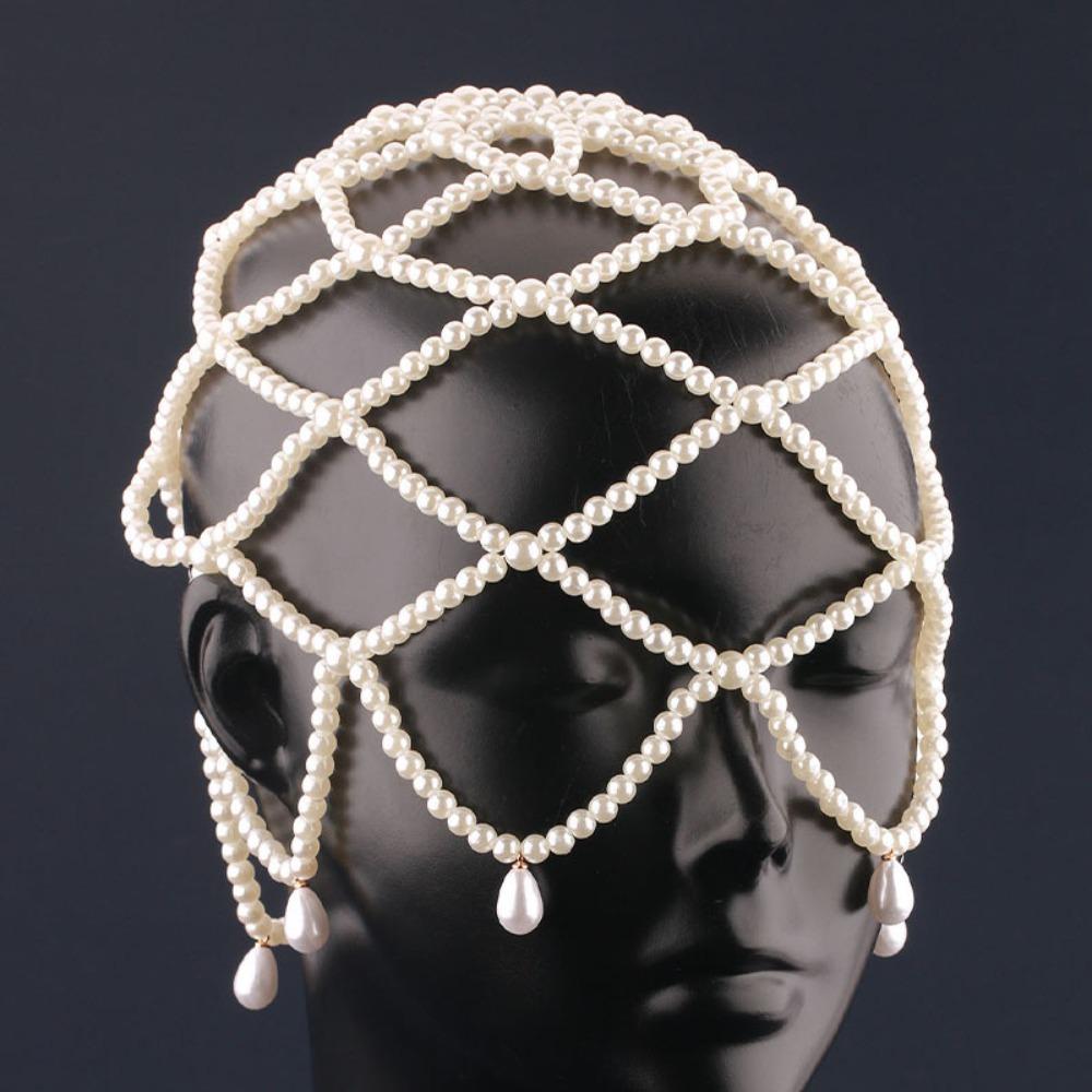 Pearl Beaded Headwear Tassel Bride Headpiece Fashion Pearls Weave Hat  Women