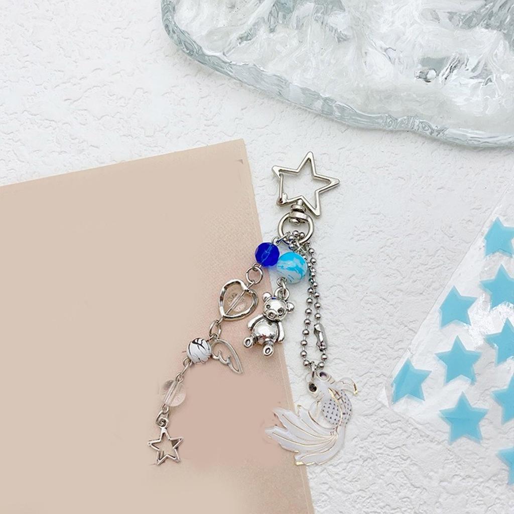 Stylish Hollow Star and Jellyfish Charm Phone Chain Sturdy Kerchain Pendant Beaded Keyring Accessory for Women Ladies