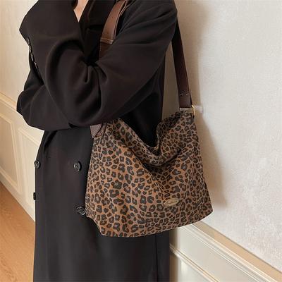 Bolsa tote vintage feminina com estampa de leopardo, bolsa de ombro transversal