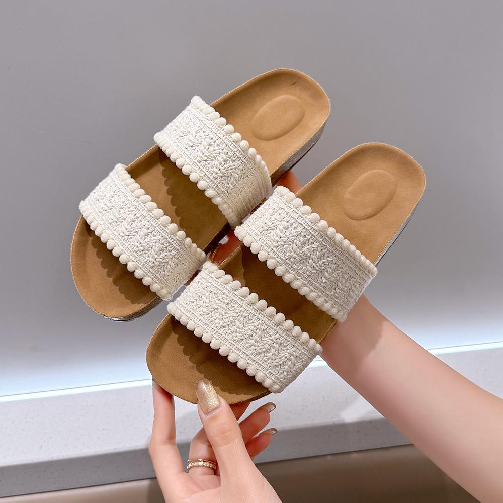 Vintage Thick-bottomed Slope Heel Woven Cross-strapped Slippers Versatile Cool Slippers Women's Vacation Beach Cool Slippers