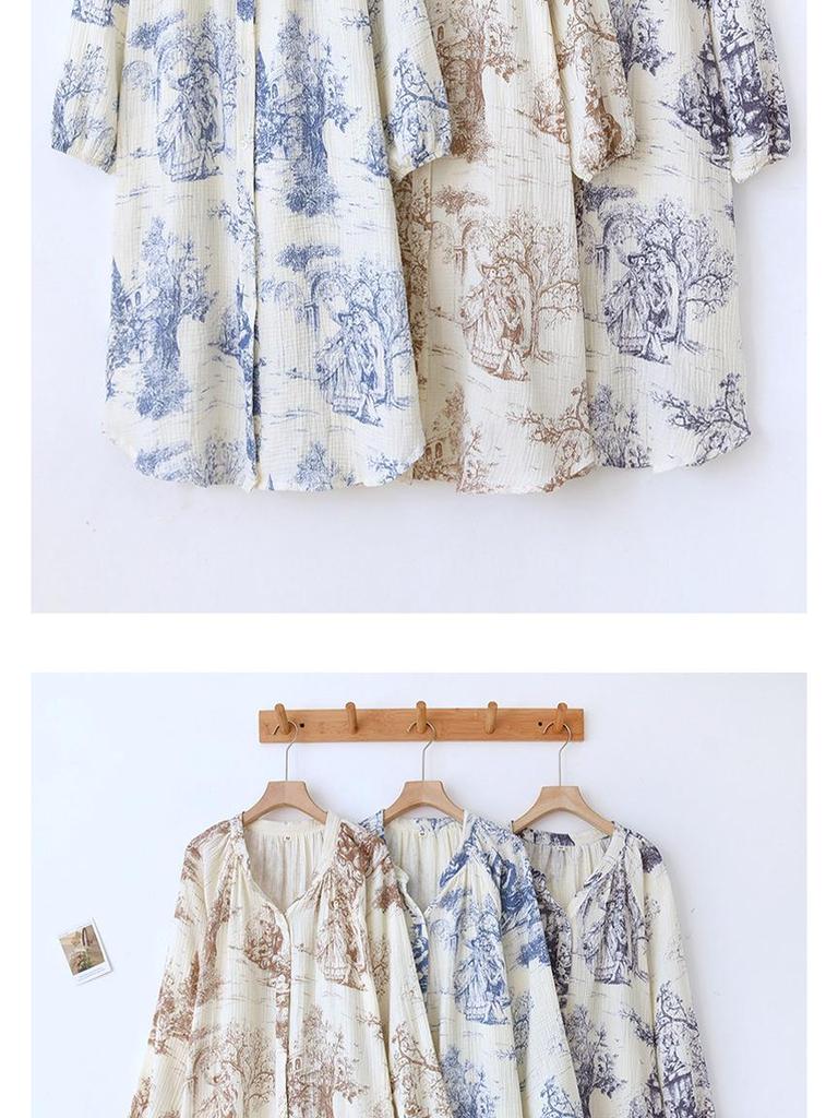 Women's V-Neck Cotton Gauze Nightgown - Versatile Mid-Length Spring/Summer Dress