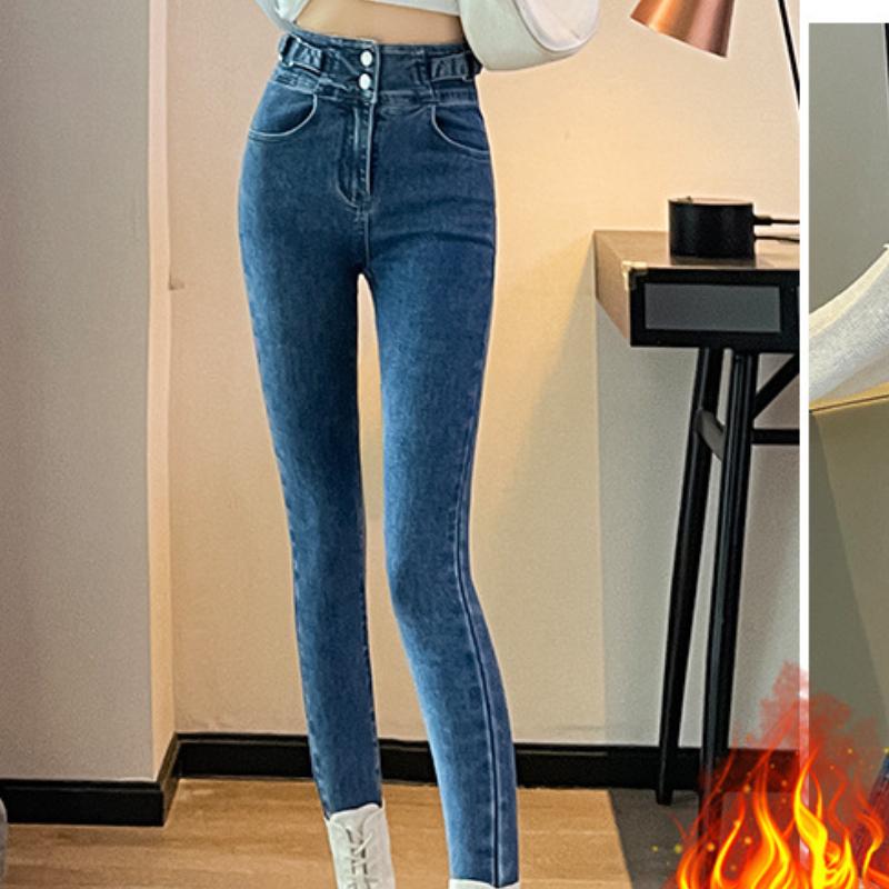 

Новые осенние женские джинсы черные облегающие брюки скинни с высокой талией универсальные длинные прямые брюки на пуговицах 32