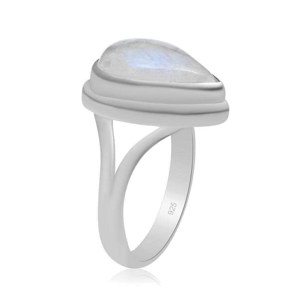 Anel de pedra preciosa natural de fogo azul 10X14 mm em formato de pêra com haste dividida em prata esterlina 925 para mulheres e meninas