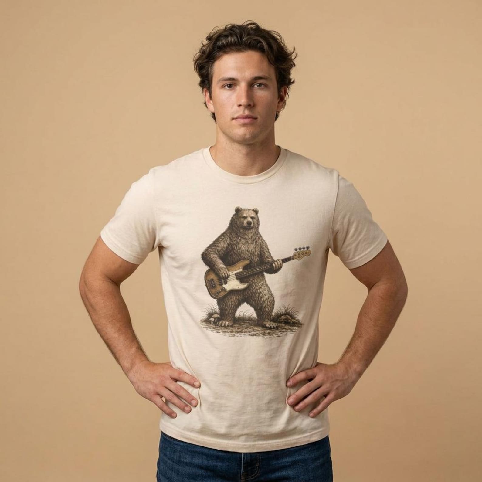 Bass Guitar Bear T-shirt | Band Member Musician, Rock n Roll Soft Tee S