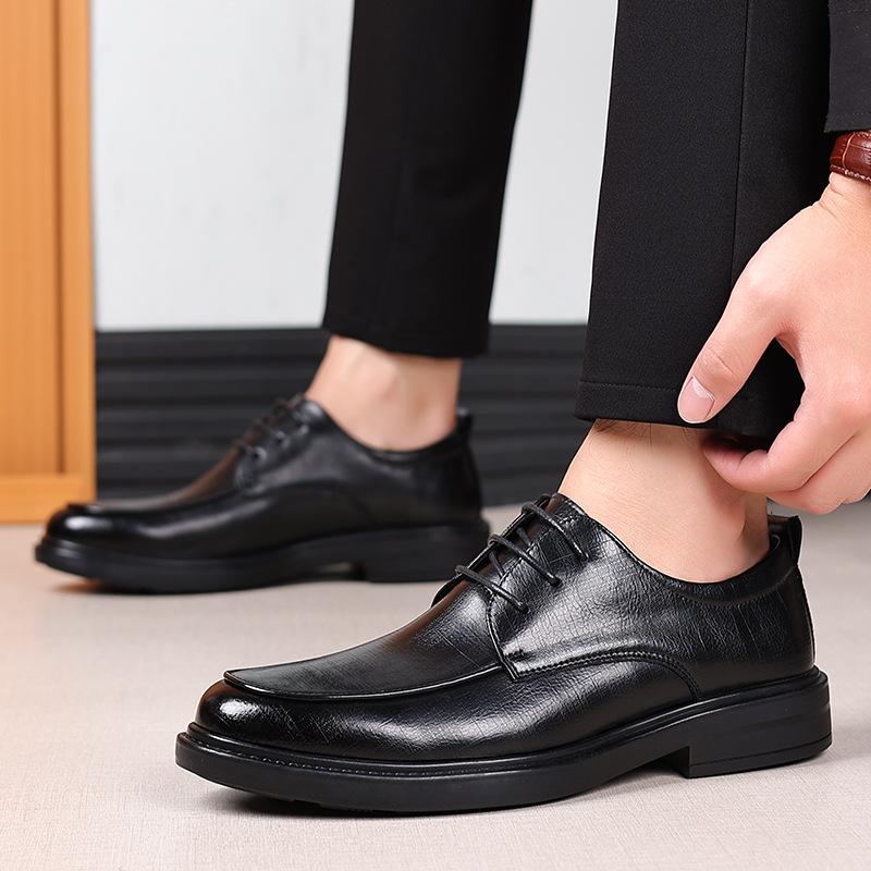 Men's Youth Casual Leather Shoes Low-top Trend Lace-up Low-top Suit Shoes Groom Wedding Shoes 2025