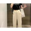 Apricot white wide-leg pants women's spring and summer loose straight casual pants high waist and thin narrow version drape suit pants autumn