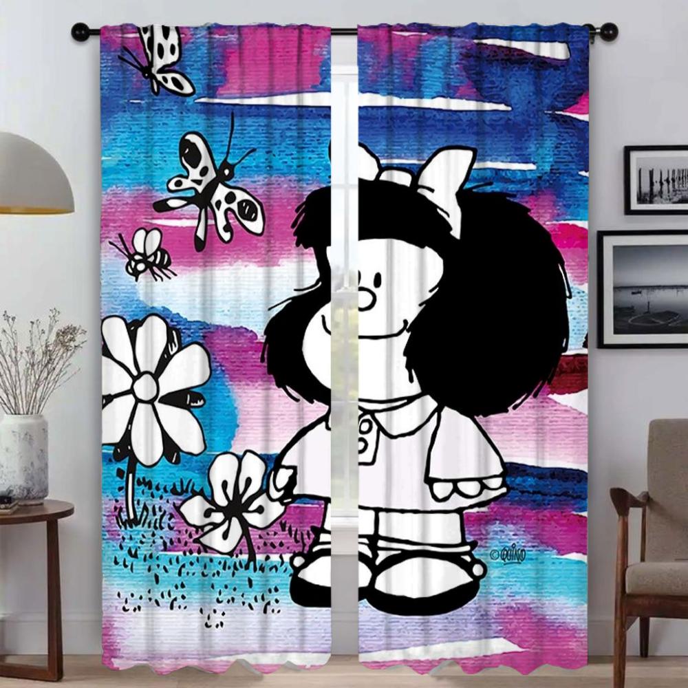 

Set Of 2 Modern Mafaldas Kitchen Curtains Living Room Camera Shades Window Curtain Tulle Bedroom Partition Home Polyester Ideal For Sitting W100*H130(CM)-Rod Pocket&2PCS