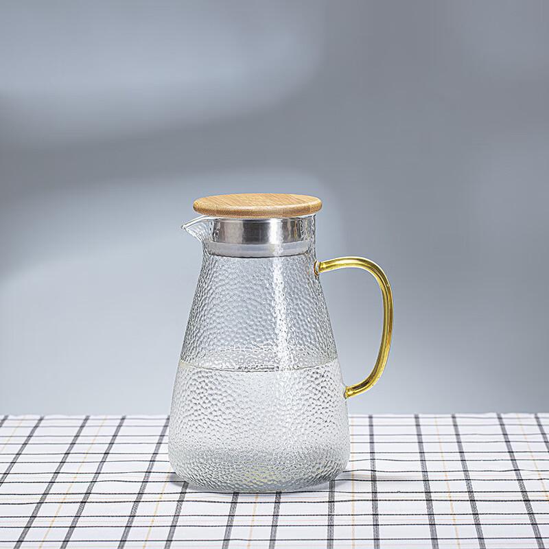 Lilang 1500ml Hammered Glass Cold Water Pitcher with Bamboo Lid