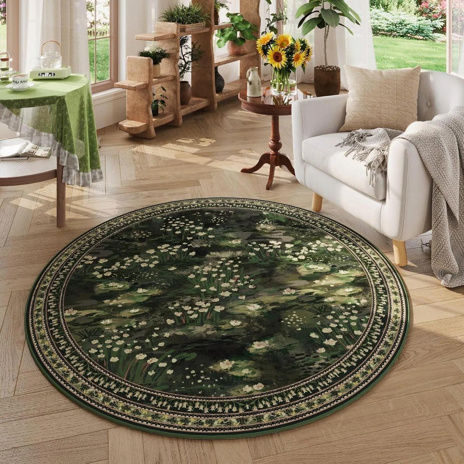 Antislip Zacht Rond Bloemig Tapijt voor Woonkamer Slaapkamer Huisdecoratie 80x80cm