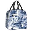 Custom Purple Flower Toile De Jouy Inspired Pattern Insulated Lunch Tote Bag for Women Portable Cooler Thermal Food Lunch Box