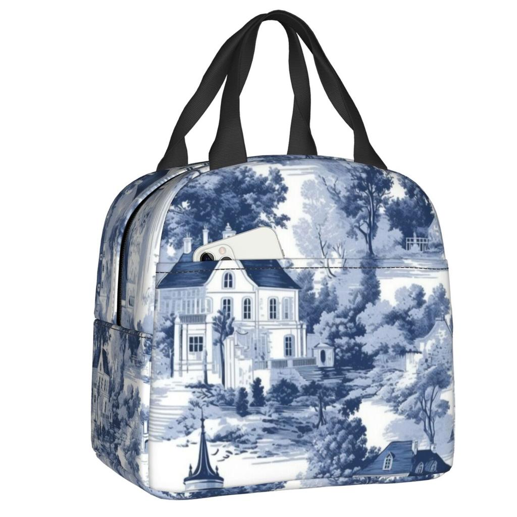 Custom Purple Flower Toile De Jouy Inspired Pattern Insulated Lunch Tote Bag for Women Portable Cooler Thermal Food Lunch Box