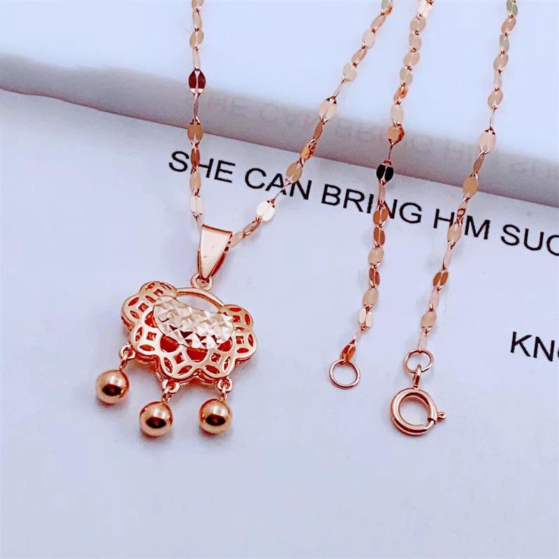 

Изысканный русский кулон из 585 фиолетового золота с бусинами и бахромой, безопасный замок, модная длинная цепочка с замком-оберегом из розового золота (single pendant)