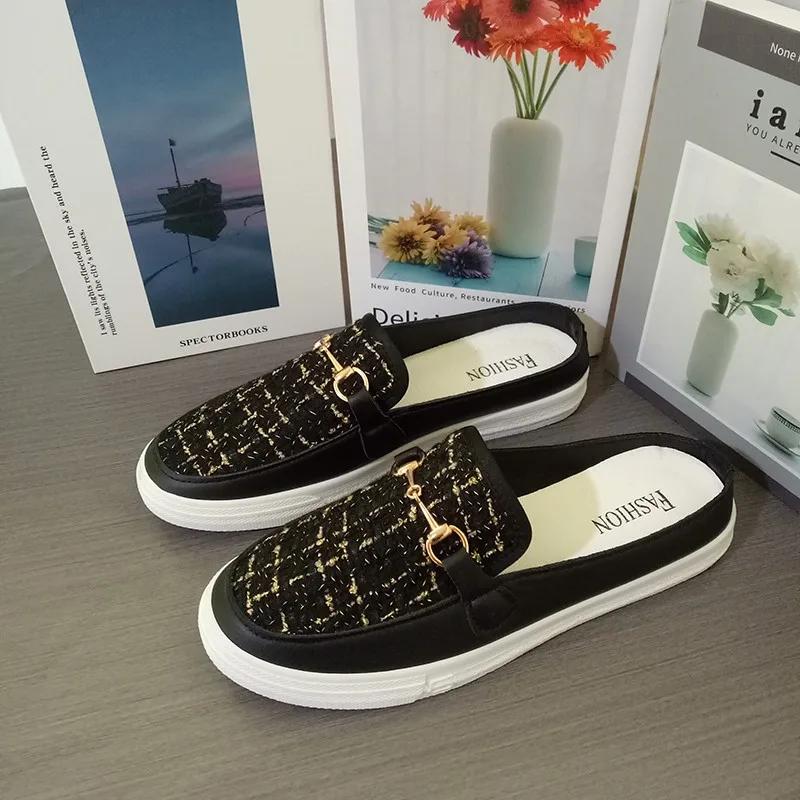

Модная женская обувь 2025 Горячая распродажа Женские тапочки с закрытым носком Повседневные тапочки Женские Металлическая отделка Платформа Балетки Женские 40 чёрный