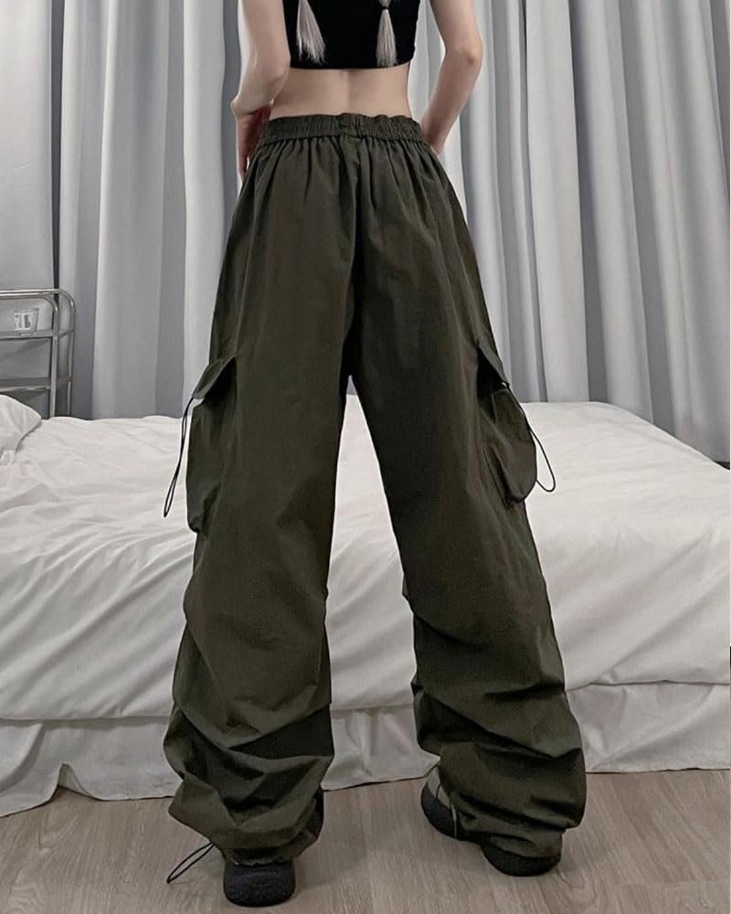 MTUIOY Cargo Casual and Solid Loose Plus Women's Wide-Leg Pants, Stylish, Lightweight, Color, Fit, Sizes, 4-Green-L