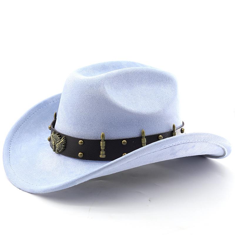 Suede Western Cowboy Hat Vintage Metal Jazz Hat Men's and Women's Ethnic Style Autumn and Winter Big-brimmed Top Hat