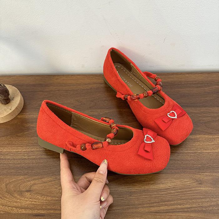 Fashion Beaded flat shallow toe single shoes for women 2025 new style with gentle bow and skirt, Mary Jane Bean shoes