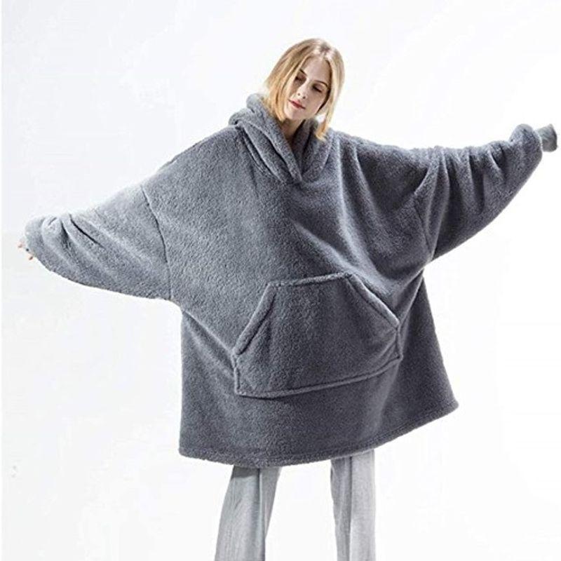 Amazon Plaid Loose Double-Sided Velvet Thickened Pocket Blanket Couple Home Wear Fleece Pullover Female Hoodie