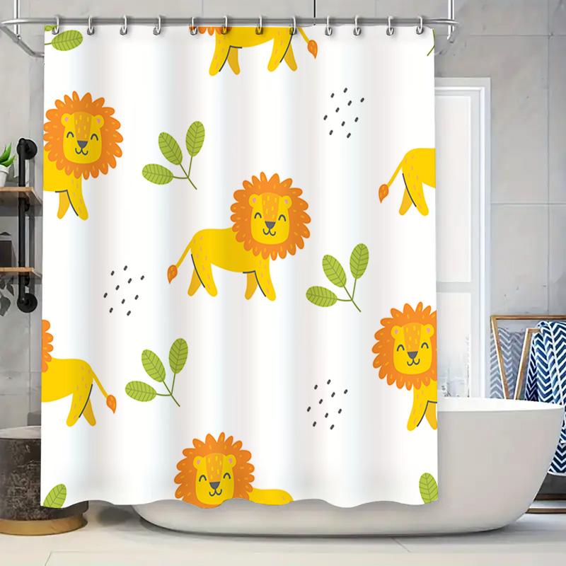 

Bright Yellow Lion Shower Curtain With Green Leaves For Bathroom Decor Easy Installation, Waterproof Fabric Ideal Gift Idea For W60H190(CM)-1 Pcs