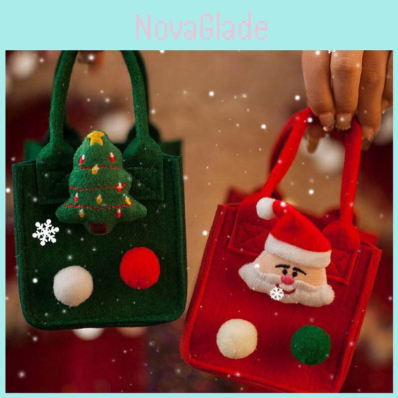Festive Apple Candy Bag Non-woven Fabric Material Green Christmas Tree Design