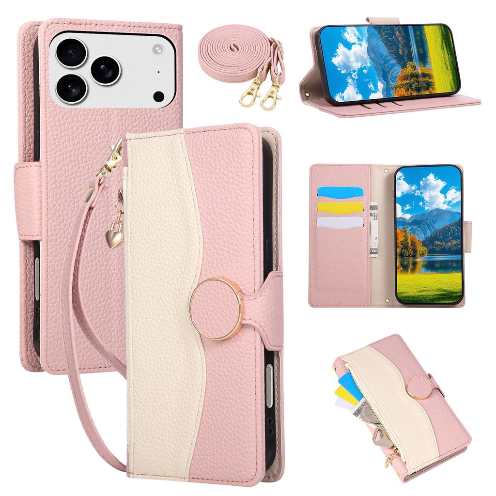 Magnetic Crossbody Lichee Pattern Cards Solt Wallet Leather Phone Case For iPhone 17 Pro Max 16 Plus 15 14 13 Long Lanyard Cover