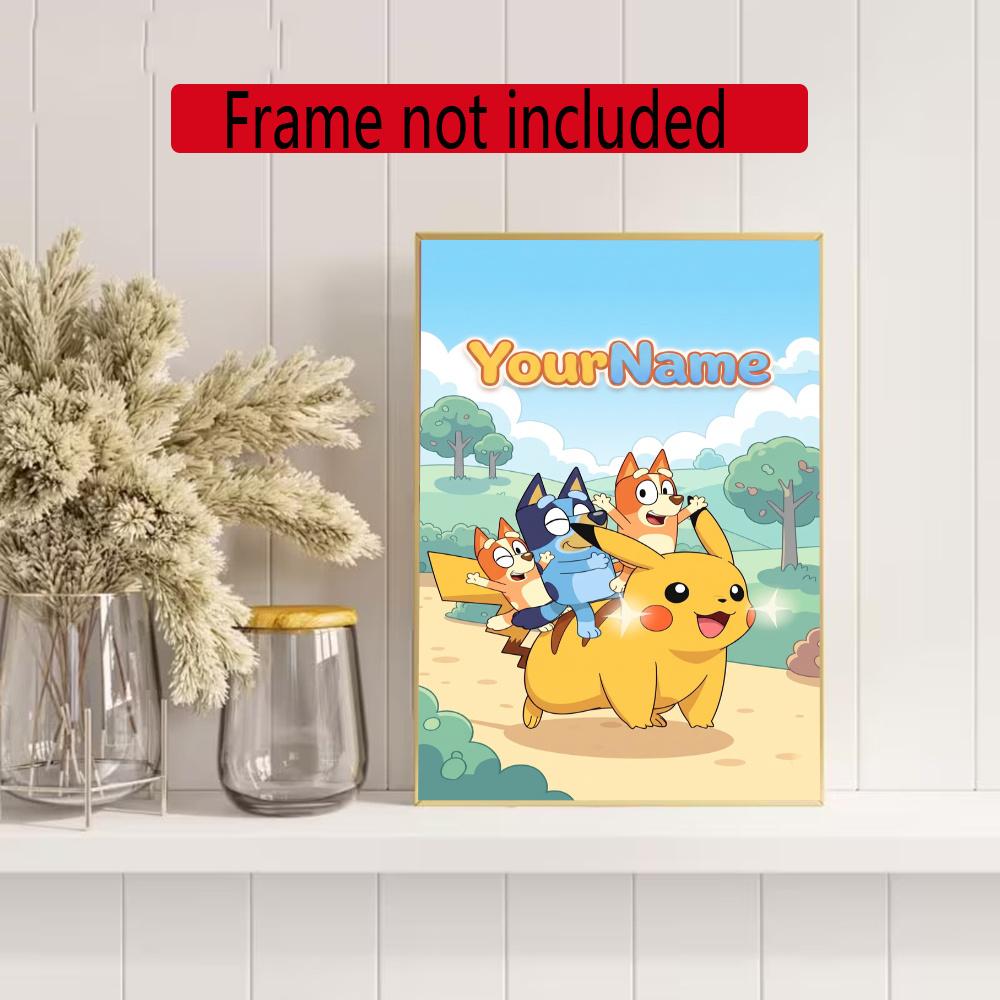 Bluey Customize Your Name Diamond Painting Round Diamond Diy Frameless Holiday Artwork Suitable For Home Office Wall Decoration