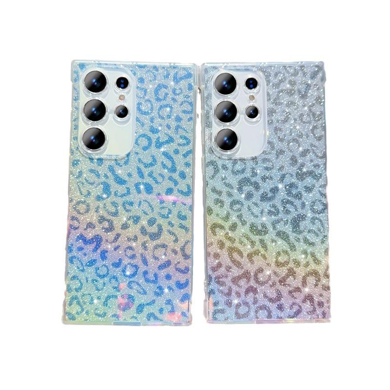 Iridescent Blue Leopard Glitter Samsung S22/S23/A15/A55 Full Coverage Phone Case