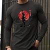 T-shirt da uomo 100% cotone puro, larga e comoda, casual, sportiva, con stampa pattern Samurai giapponese, girocollo, manica lunga