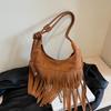 Large capacity bag women's autumn new matte niche design shoulder messenger bag Internet celebrity fringed bag