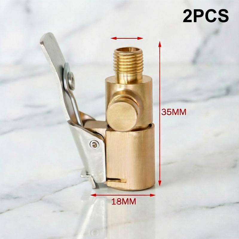 Brass Locking Nozzle Adapter 2PCS Tire Air Chuck Clip Durable Inflation for Car Motorcycle Bicycle Use