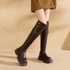 Double tube around the knee long boots female fat MM thick legs big tube around two wear autumn and winter thick bottom tall tube black thin boots