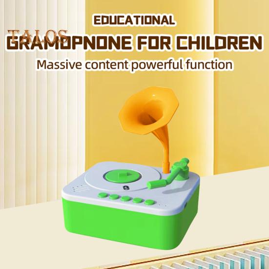 Kids Gramophone Toy with 93 Cards Early Education Children Phonograph Story Music Player Recorder Music Box Interactive Storytelling Toy Toddlers