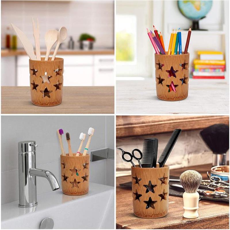 Creative Bamboo Organizer Toothbrush Holder Hollow Storage Case for Cosmetic Brush Tableware Stationery Home Decoration